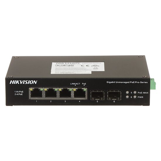 Switch industrial 4 porturi, HIKVISION DS-3T0506HP-E/HS, Extended PoE, Watchdog