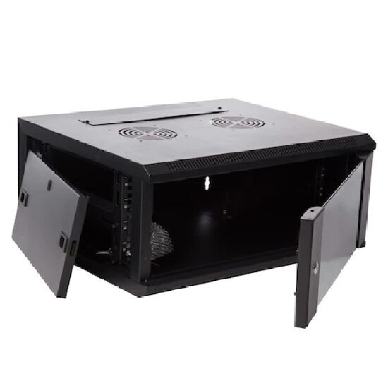 Rack metalic 6U pentru echipamente IT, montare pe perete, culoare neagra, capacitate 19 inch, sistem ventilatie inclus