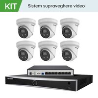 Sistem supraveghere video 6 camere 8 Mp cu NVR si switch, kit complet monitorizare exterior-interior, detectie miscare, vedere nocturna