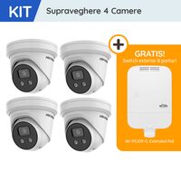 Kit supraveghere video 4 camere 8MP, switch exterior 8 porturi inclus, FULL HD, vedere nocturna, detectie miscare