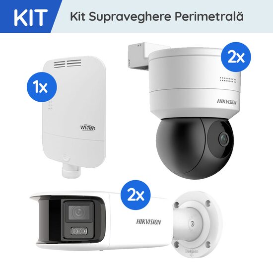 Kit Supraveghere Perimetrală 2x PTZ 2MP + 2x 8MP Panoramice + Switch 8 Porturi